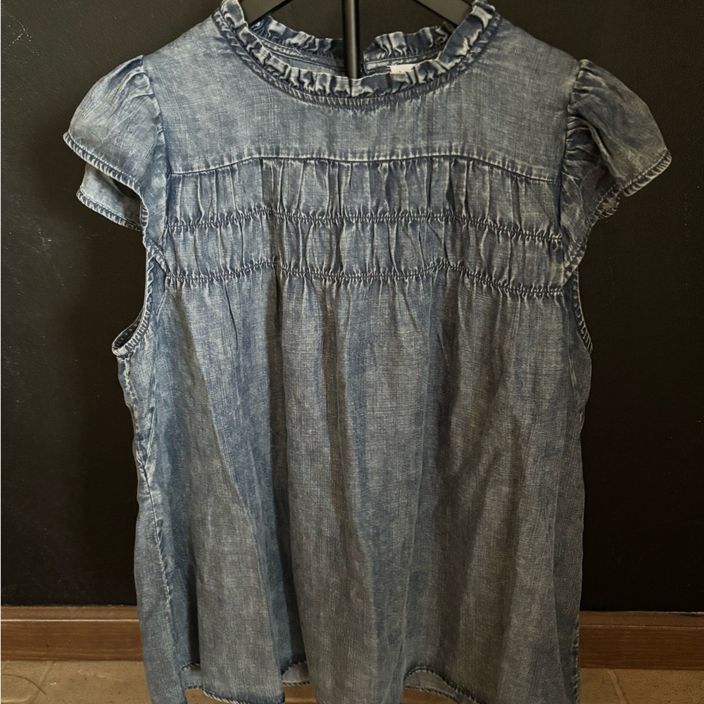 Chic Blue Cap Sleeve Smocked Blouse